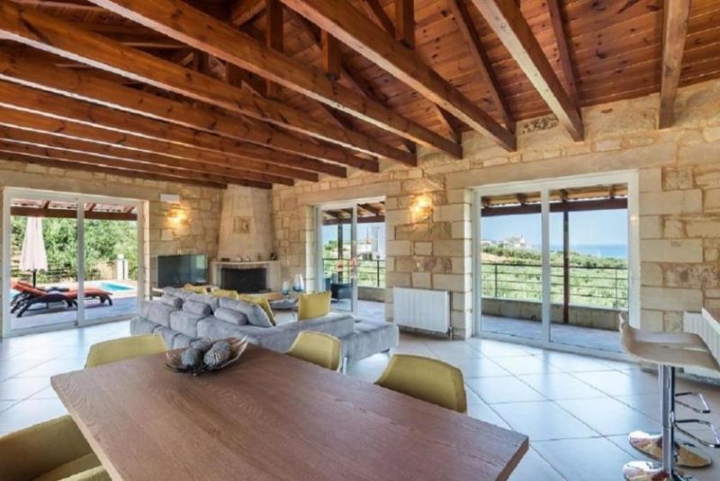 Agia Marina Kreta, Agia Marina: Luxuriöse Steinvilla mit Meer- und Sonnenuntergangsblick zu verkaufen Haus kaufen